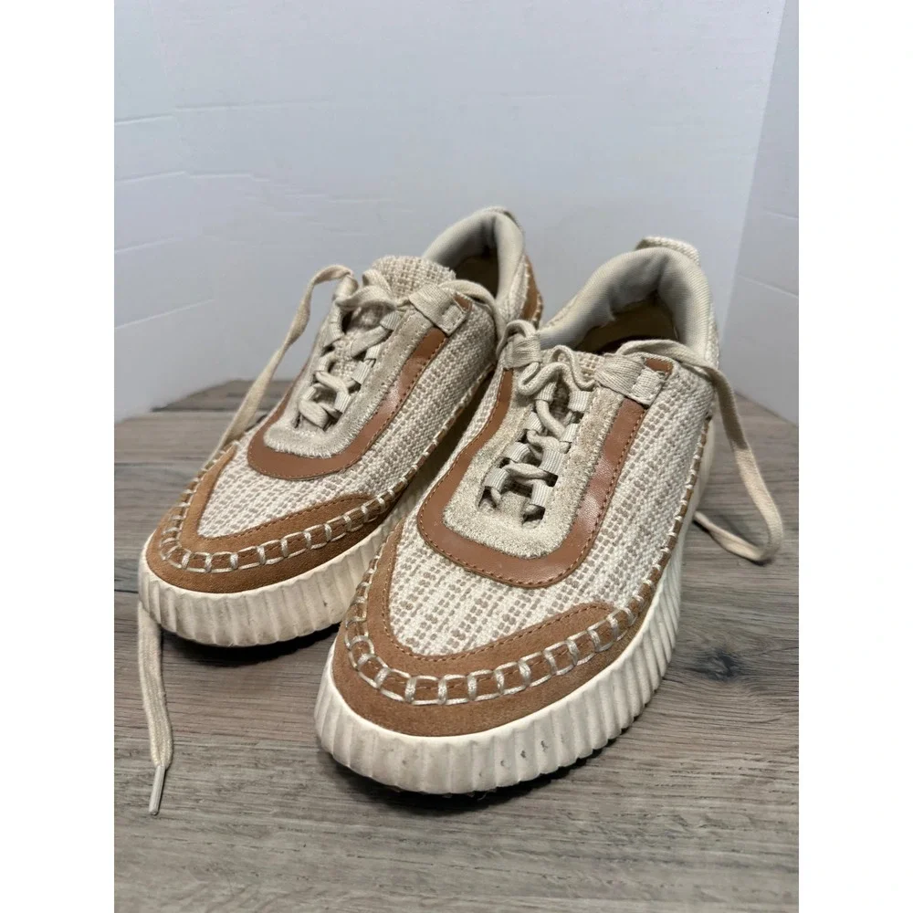 Dolce Vita Dolen Tan and Cream Knit Blanket Stitch Platform Sneakers Womens 8